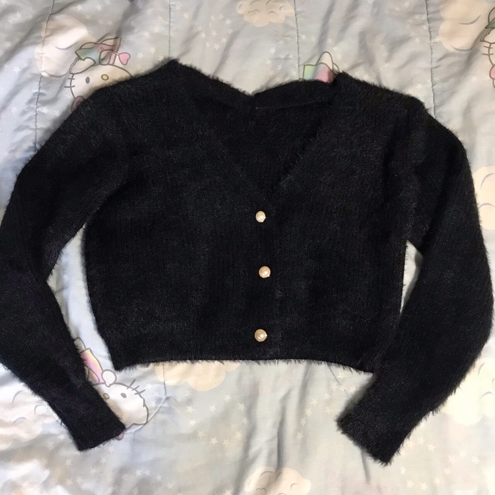 Super cute black fuzzy sweater - Picture 2 of 3